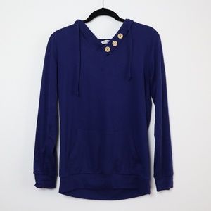 Wood Button Navy Hoodie